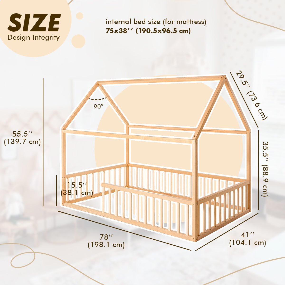 Lit maison pour enfants et tout-petits à partir de 1 an (taille double américaine) + CADEAU GRATUIT