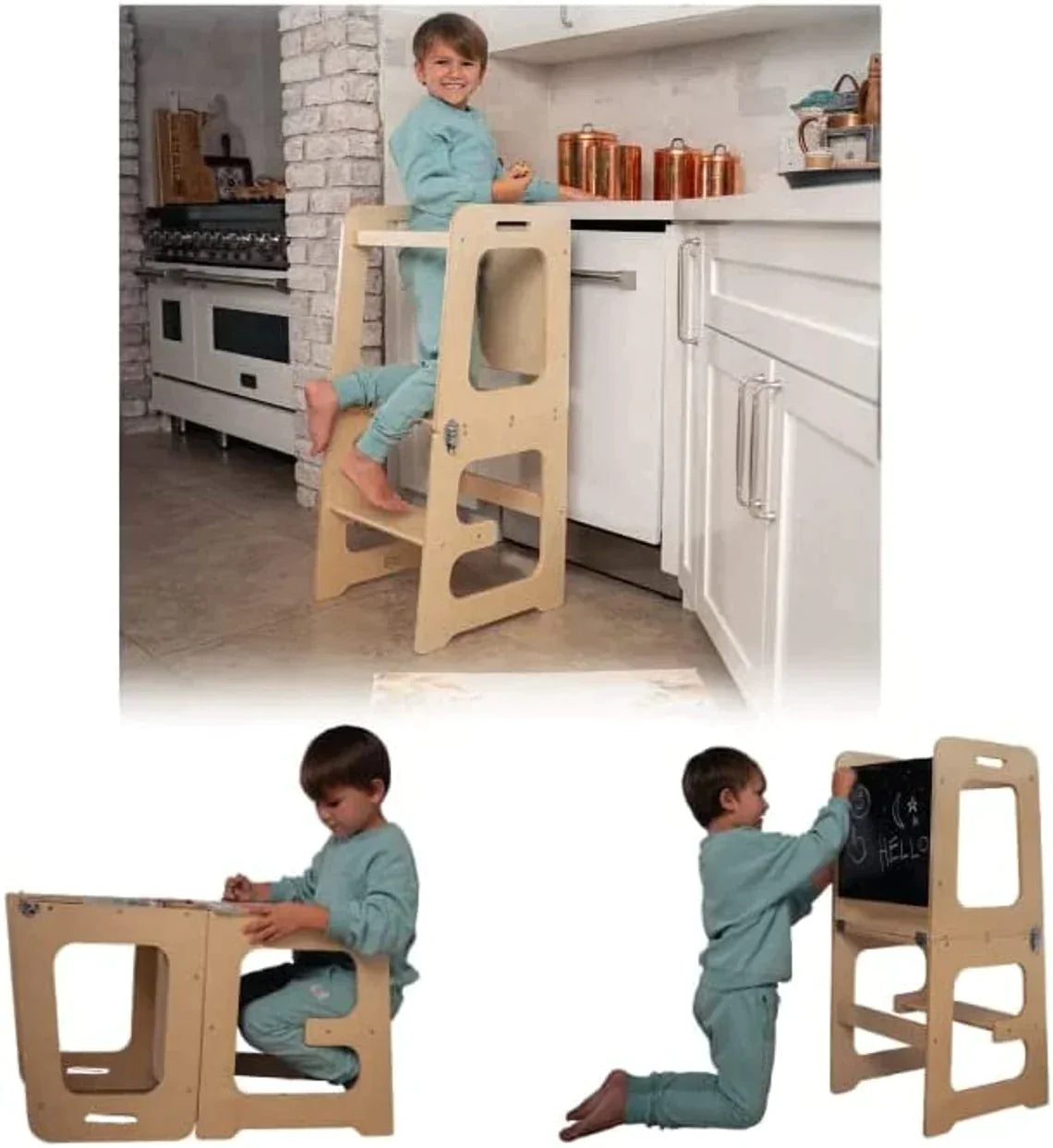 4 in 1 Kitchen Tower, Desk, Step Stool and Chalkboard by Avenlur