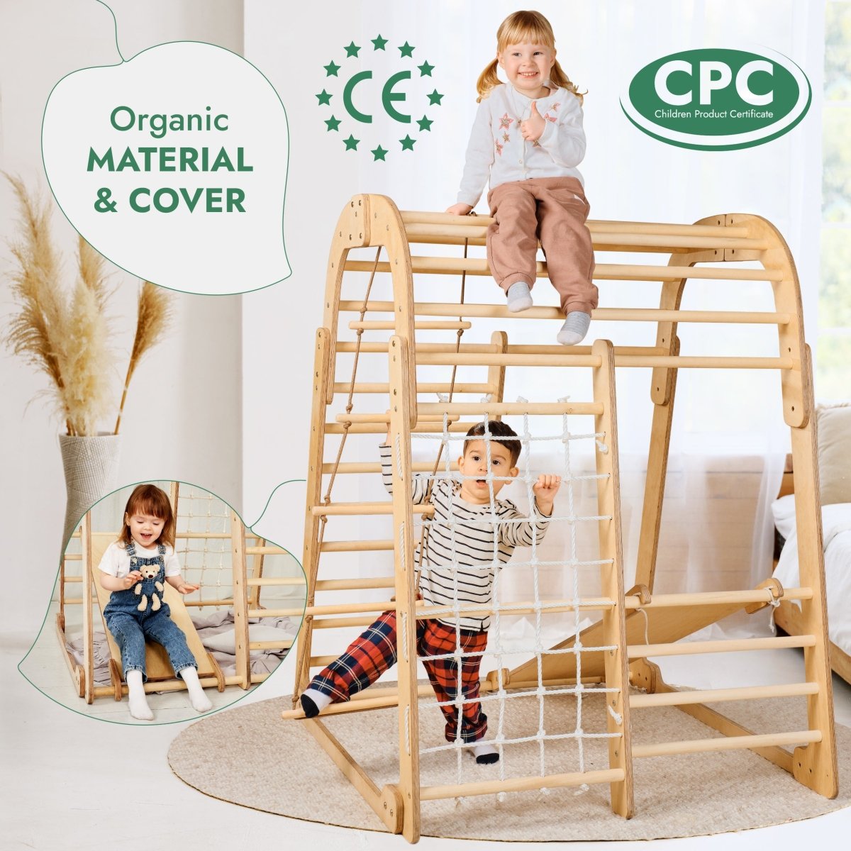 Indoor Wooden Playground for Children - 6in1 Playground + Swings Set + Slide Board