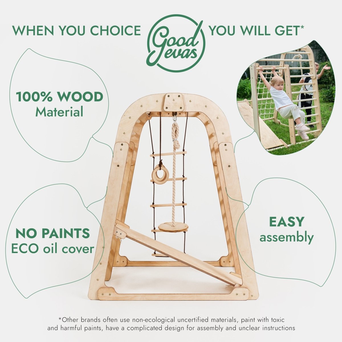 Indoor Wooden Playground for Children - 6in1 Playground + Swings Set + Slide Board