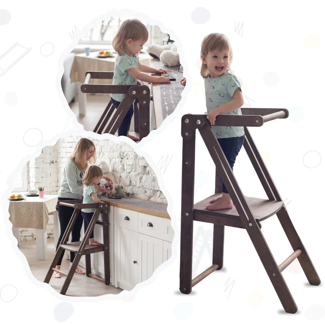 Foldable Step Stool for Toddlers - Kid Chair That Grows - Beige/Chocolate