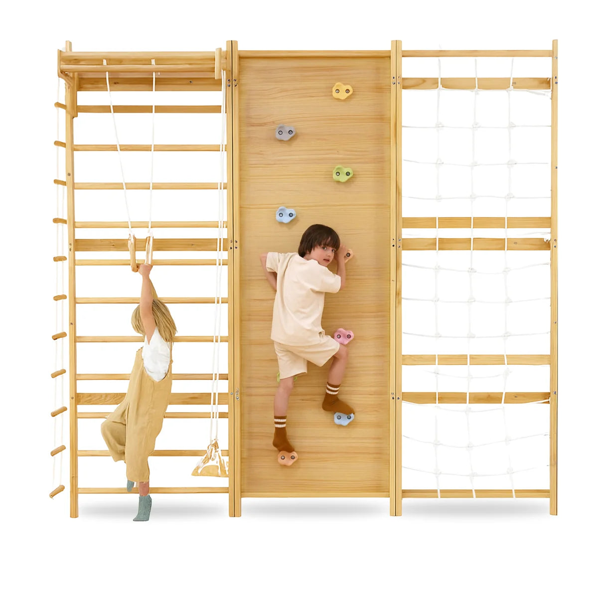 Walnut Modular 9-in-1 Swedish Ladder Wall Gym – Indoor Climber for Kids & Toddlers by Avenlur