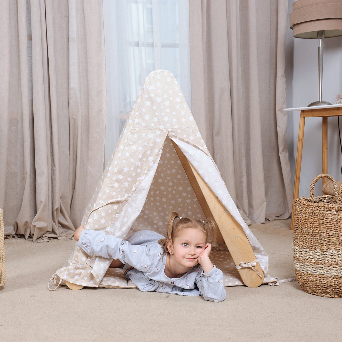 Play Tent Cover with Mat for Climbing Triangle Ladder