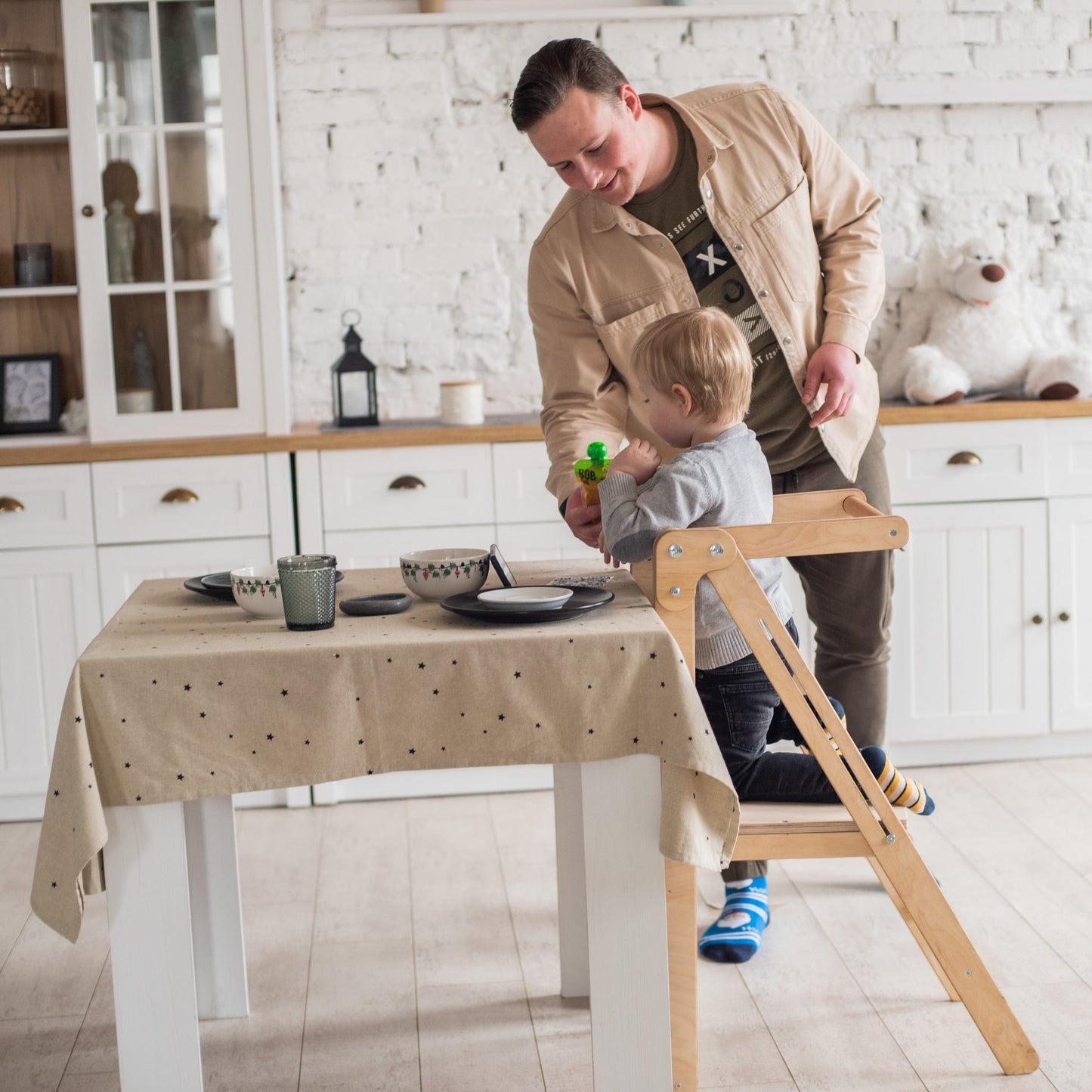 Foldable Step Stool for Toddlers - Kid Chair That Grows - Beige/Chocolate