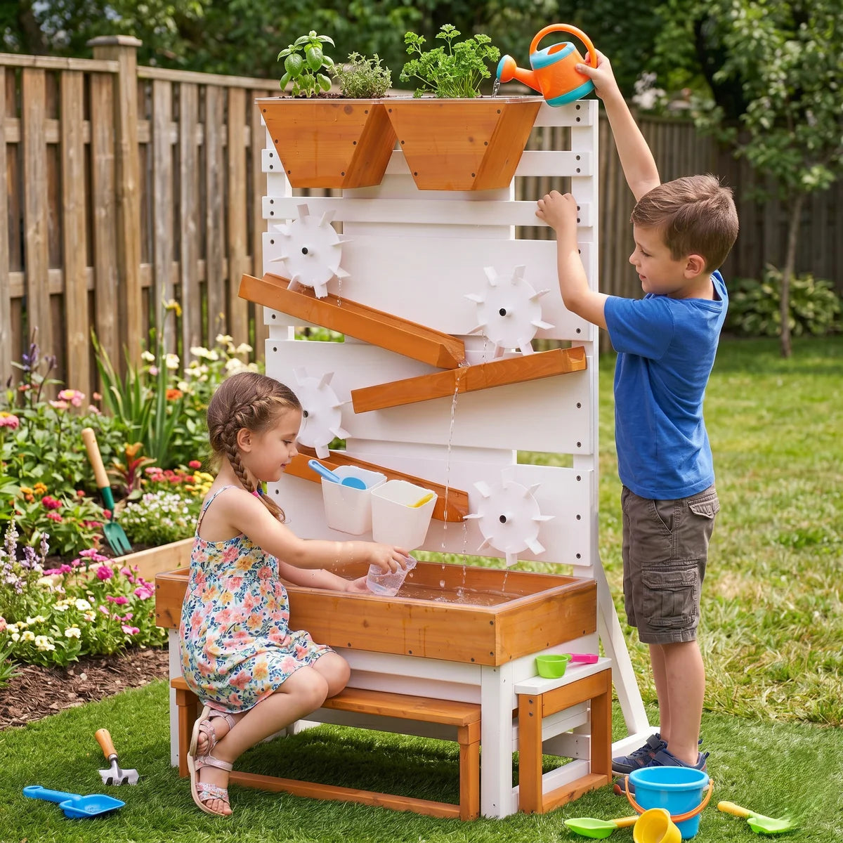 Grande table à eau d'extérieur en bois pour enfants et tout-petits par Avenlur