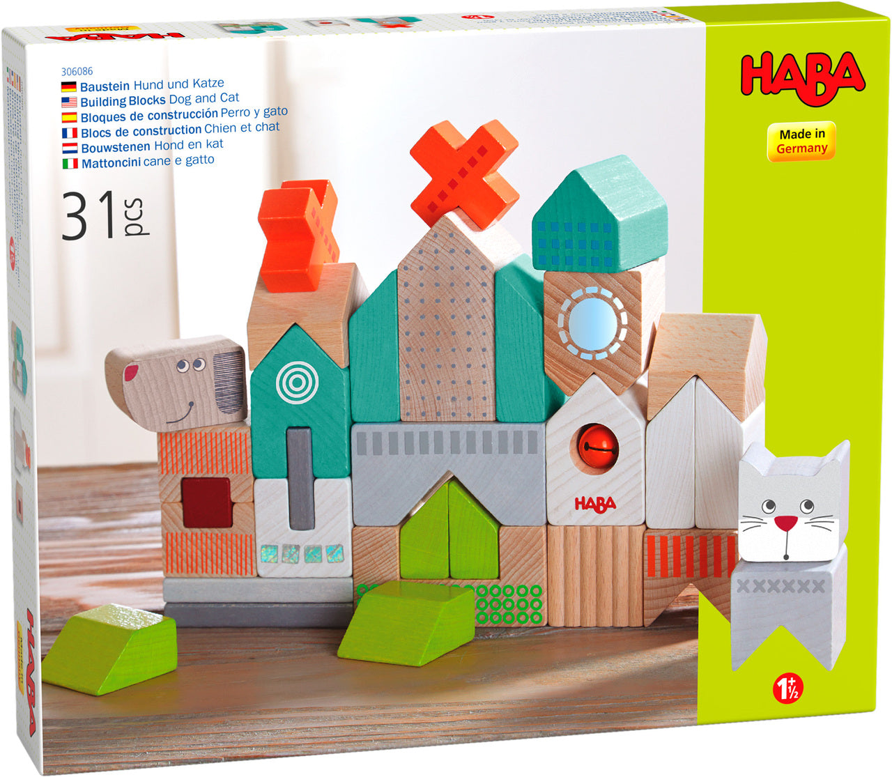 HABA Ensemble de blocs de construction en bois pour chien et chat (31 pièces) 