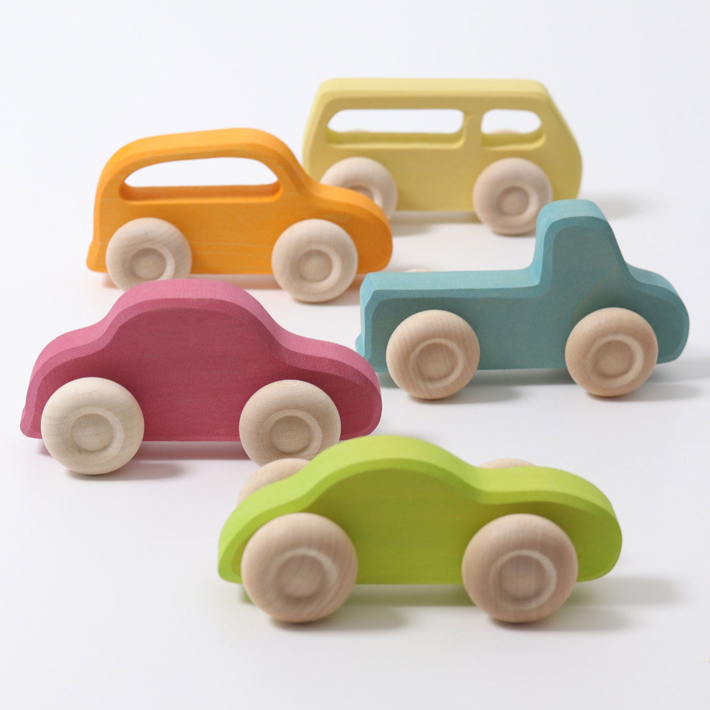 Grimm's - Five Wooden Slimline Cars (Multi-Colour)