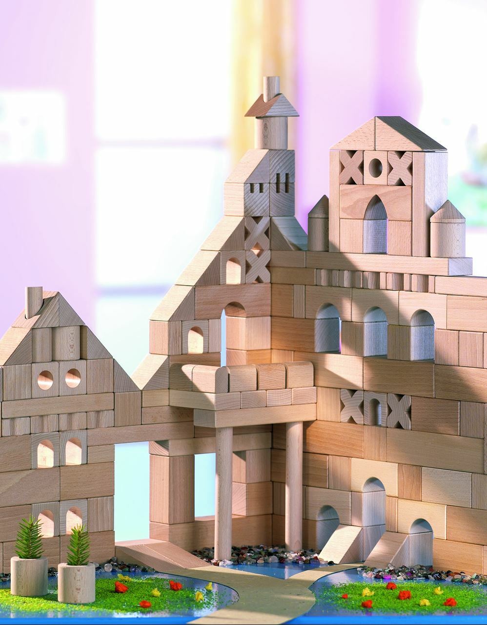 Haba Blocks HABA Basic Building Blocks 60 Piece Large Natural Wood Starter Set ...