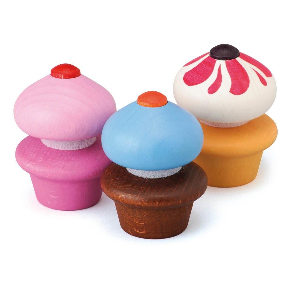 Assorted Wooden Cupcakes (Set of 3) - Play Food Made in Germany - Wood Wood Toys Canada's Favourite Montessori Toy Store