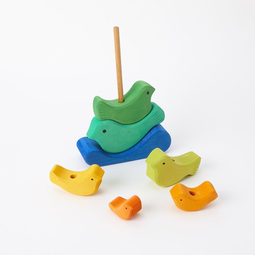 Gluckskafer - Rainbow Bird Stacker (7 Pieces) - Wood Wood Toys Canada's Favourite Montessori Toy Store