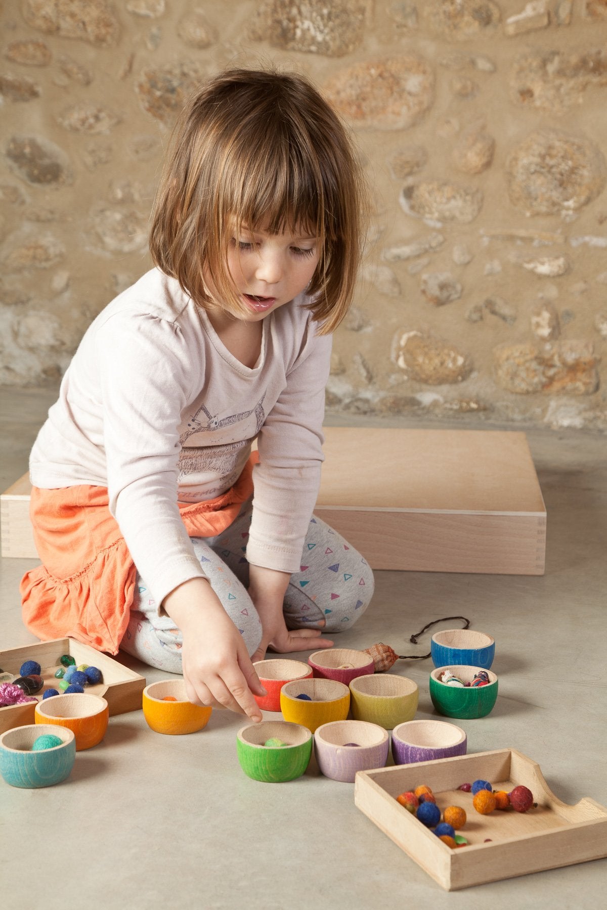Grapat Wood Coloured Bowls (12 Pieces) - Wood Wood Toys Canada's Favourite Montessori Toy Store