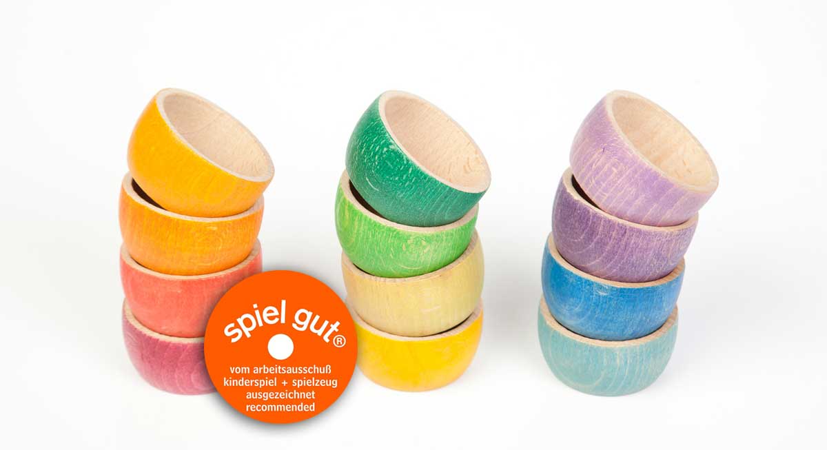 Grapat Wood Coloured Bowls (12 Pieces) - Wood Wood Toys Canada's Favourite Montessori Toy Store