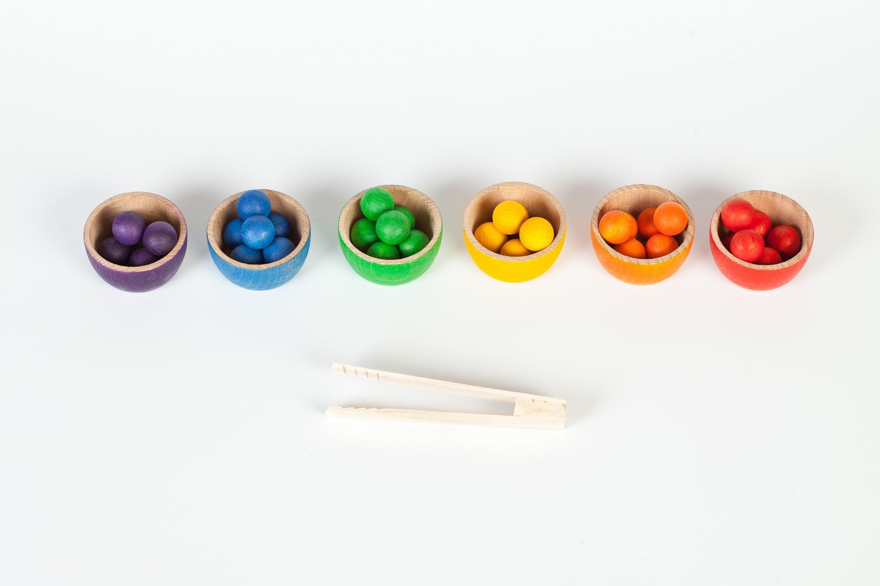 Grapat Wood Coloured Bowls and Marbles with Tongs - Wood Wood Toys Canada's Favourite Montessori Toy Store