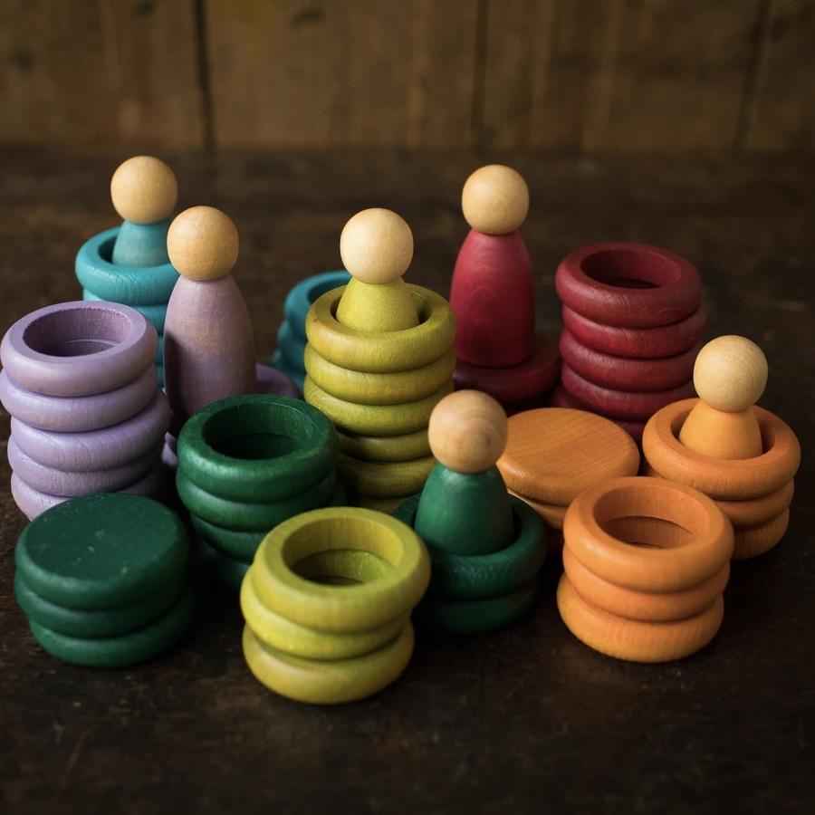 Grapat Wood Coloured Nins, Rings and Coins - Wood Wood Toys Canada's Favourite Montessori Toy Store