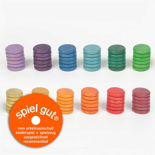 Grapat Wood Coloured Rainbow Coins (72 Pieces) - Wood Wood Toys Canada's Favourite Montessori Toy Store