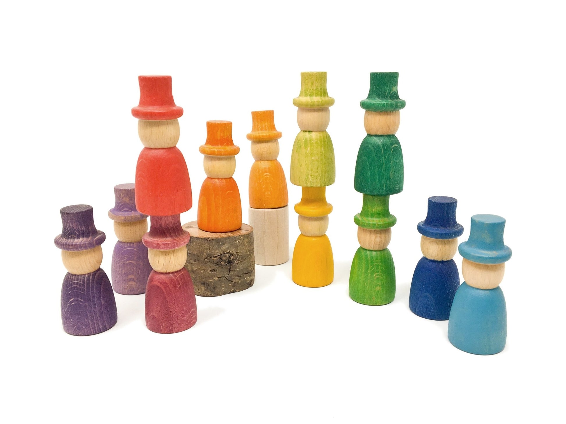 Grapat Wood Coloured Wizard Nins with Hats (12 Piece Set) - Wood Wood Toys Canada's Favourite Montessori Toy Store