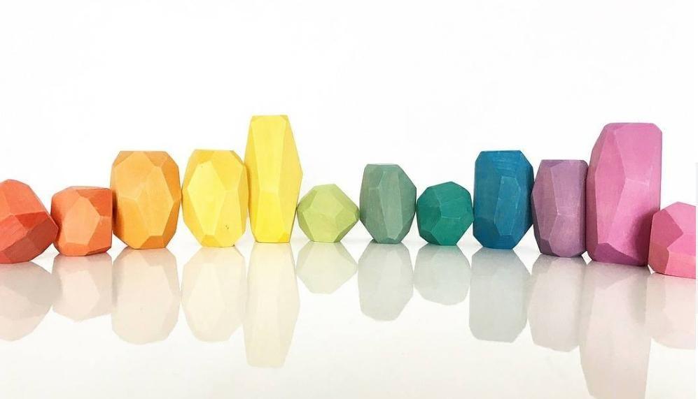 Ocamora 'Teniques' Stacking Stones - Coloured (12 pieces) - Wood Wood Toys Canada's Favourite Montessori Toy Store