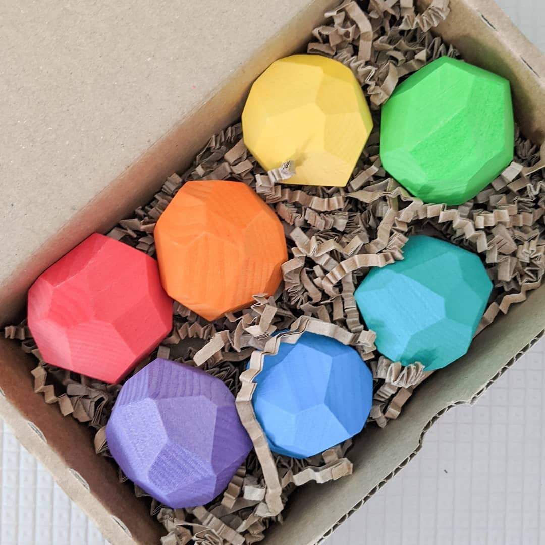 Ocamora 'Teniques' Stacking Stones - Coloured (7 pieces) - Wood Wood Toys Canada's Favourite Montessori Toy Store