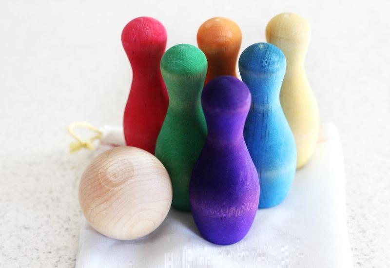 Rainbow Tabletop Bowling Set by Legacy Learning Academy - Wood Wood Toys Canada's Favourite Montessori Toy Store